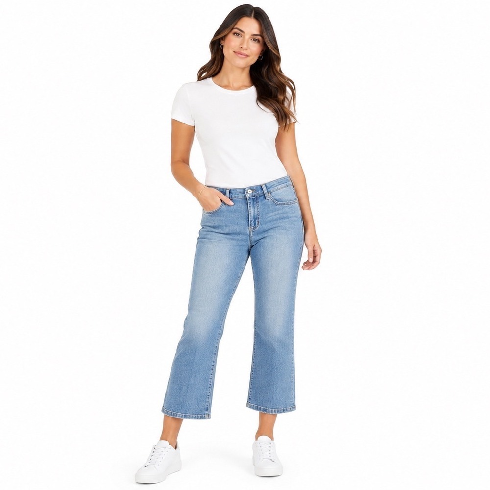 Chaps Mid Rise Crop Jeans & White Fitted Tee Bundle Size Casual Capsule Outfit